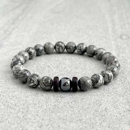 Map Jasper Bracelet with a Single Hematite