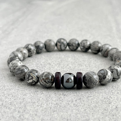 Map Jasper Bracelet with a Single Hematite