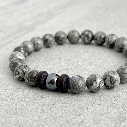 Map Jasper Bracelet with a Single Hematite