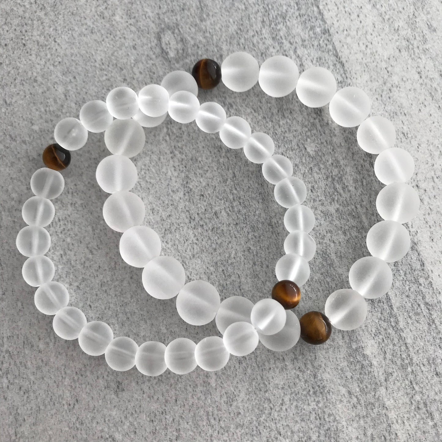 Frosted Quartz Stretch Bracelet with Tiger Eye