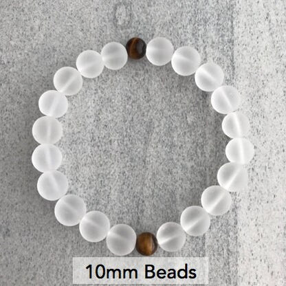 Frosted Quartz Stretch Bracelet with Tiger Eye