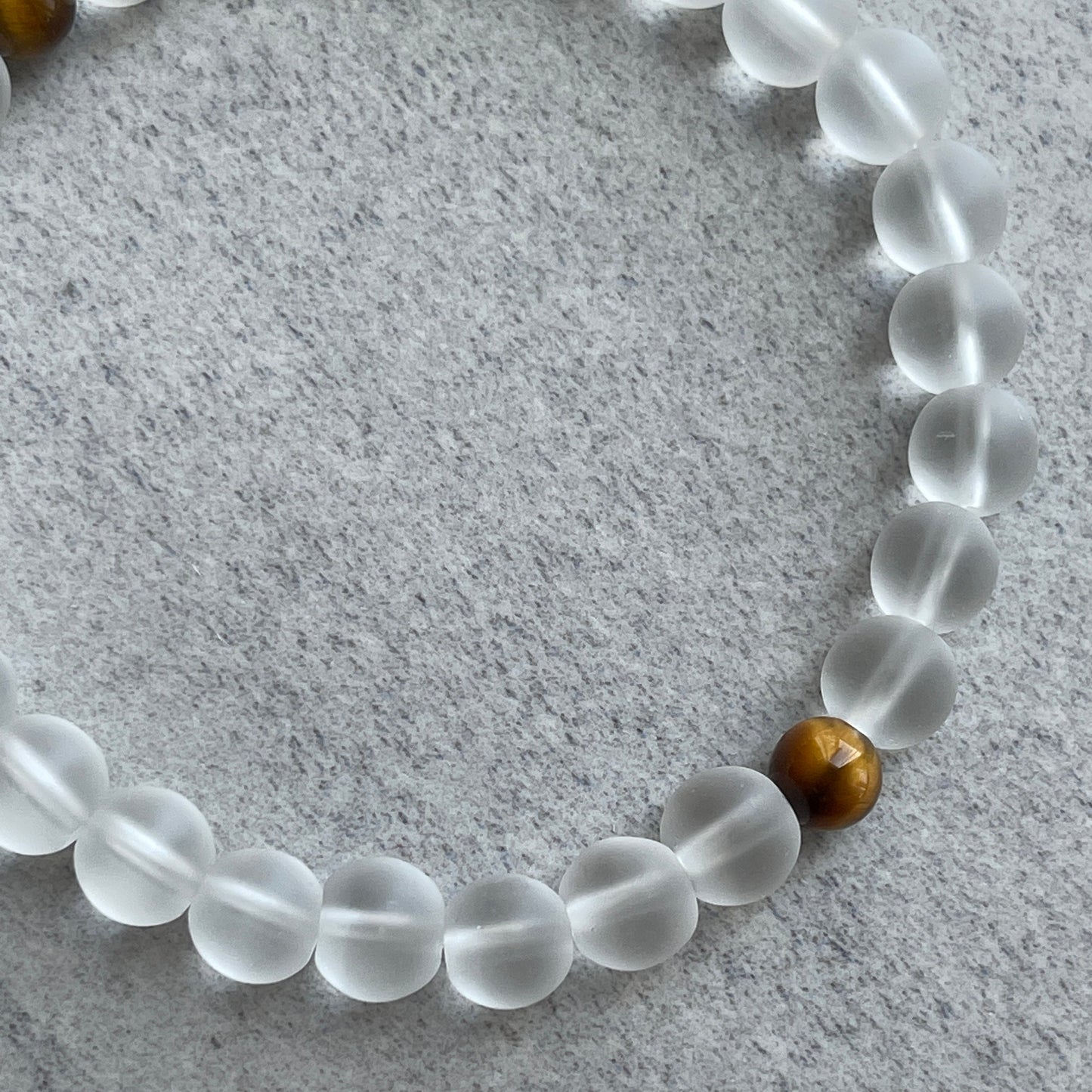 Frosted Quartz Stretch Bracelet with Tiger Eye