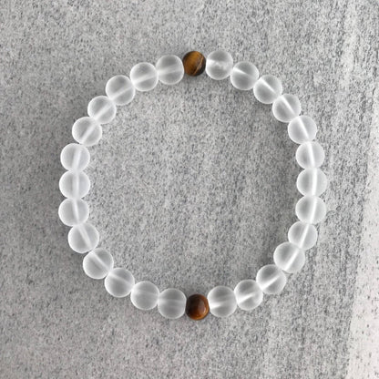 Frosted Quartz Stretch Bracelet with Tiger Eye