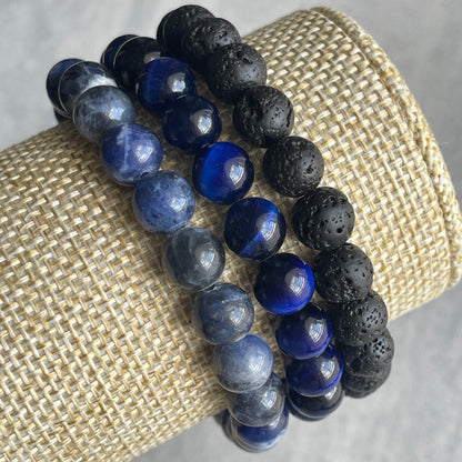 3-Pk, Sodalite, Blue Tiger Eye and Black Lava