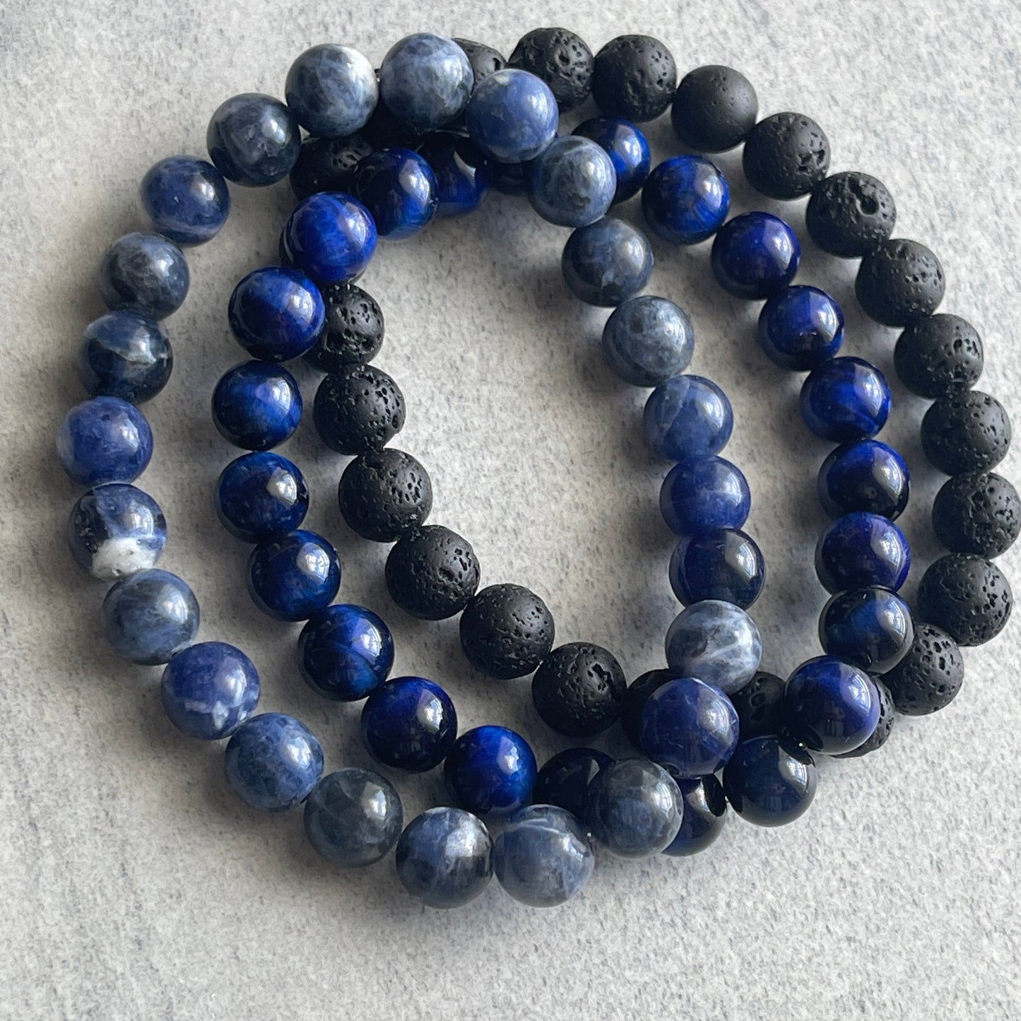 3-Pk, Sodalite, Blue Tiger Eye and Black Lava