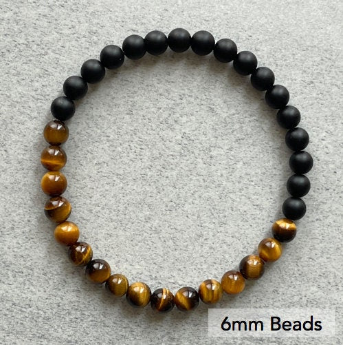 Half & Half Matte Onyx and Tiger Eye Beaded Bracelet