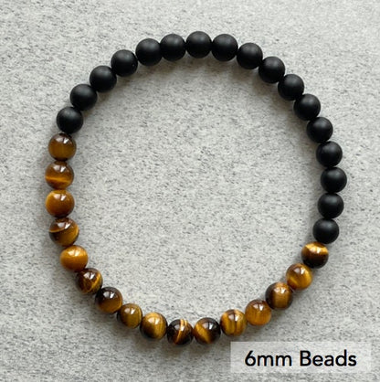 Half & Half Matte Onyx and Tiger Eye Beaded Bracelet