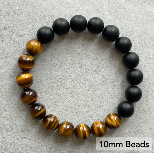 Half & Half Matte Onyx and Tiger Eye Beaded Bracelet