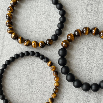 Half & Half Matte Onyx and Tiger Eye Beaded Bracelet