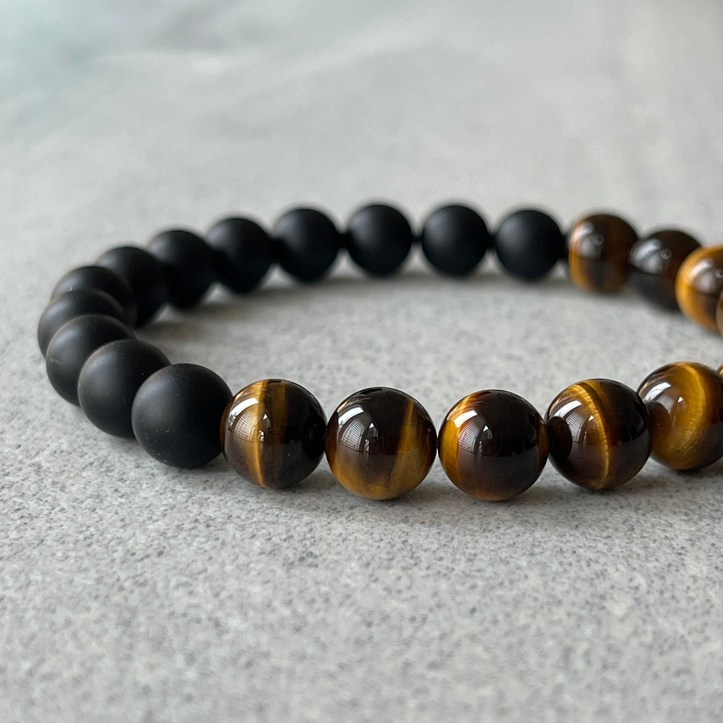 Half & Half Matte Onyx and Tiger Eye Beaded Bracelet