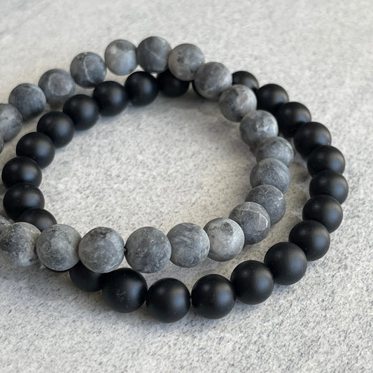 matte onyx and matte larvikite double beaded bracelet for men