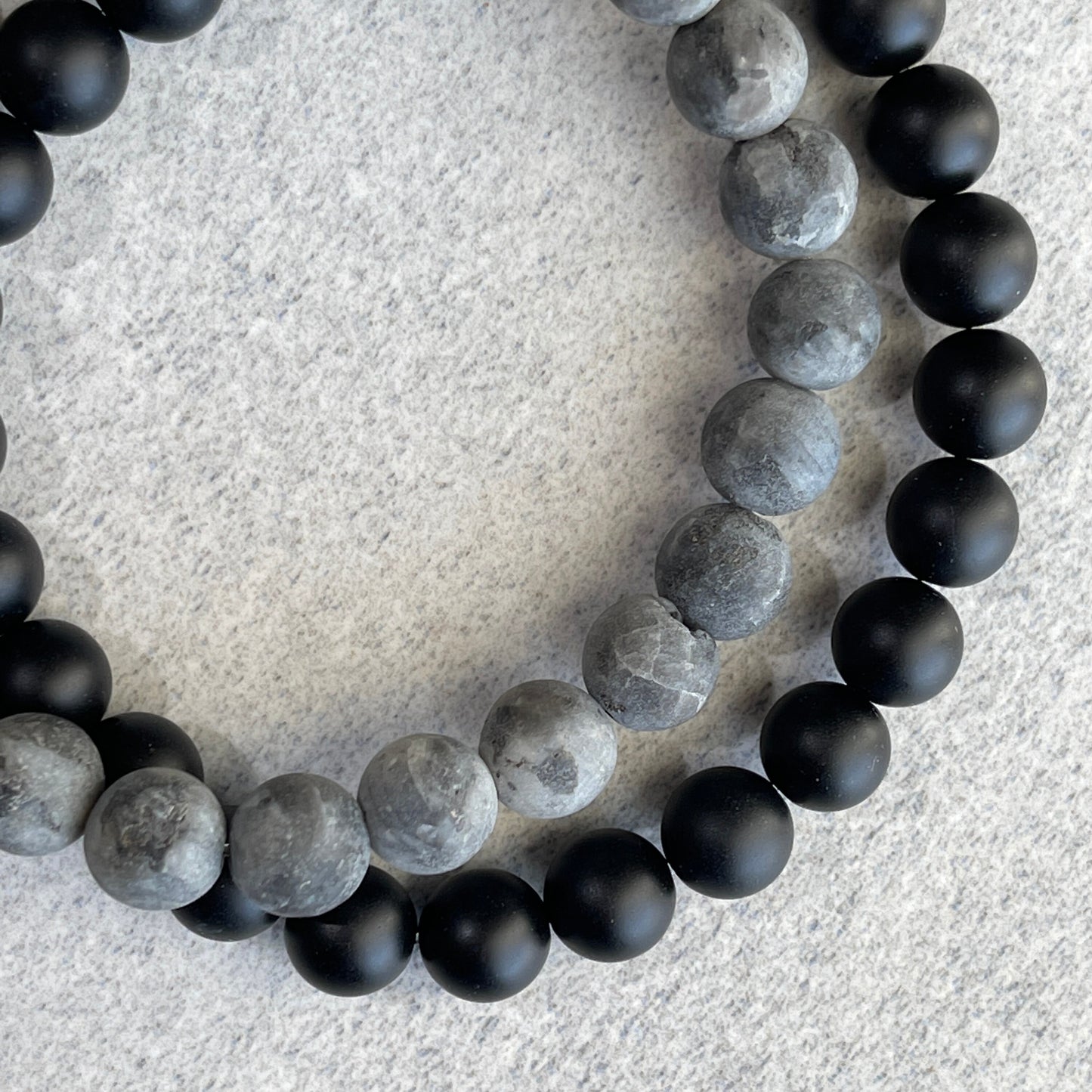 Matte Onyx and Matte Black Labradorite/Larvikite Stretch Bracelet