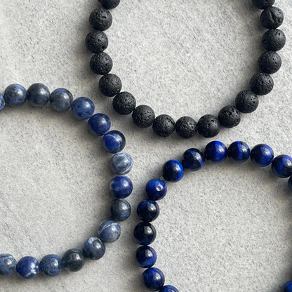 3-Pk, Sodalite, Blue Tiger Eye and Black Lava