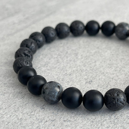 Black Lava, Matte Onyx and Larvikite Bracelet