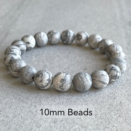 Matte Grey Picasso Jasper Beaded Bracelet