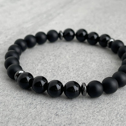 Onyx and Black Hematite Beaded Bracelet