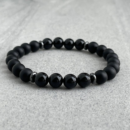 Onyx and Black Hematite Beaded Bracelet