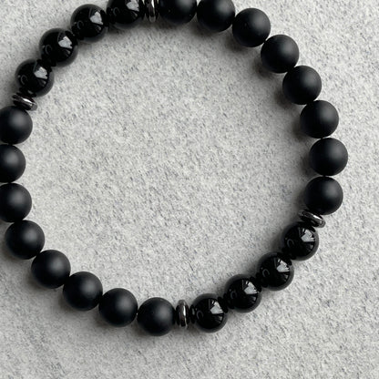 Onyx and Black Hematite Beaded Bracelet