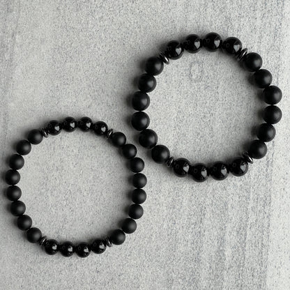 Onyx and Black Hematite Beaded Bracelet