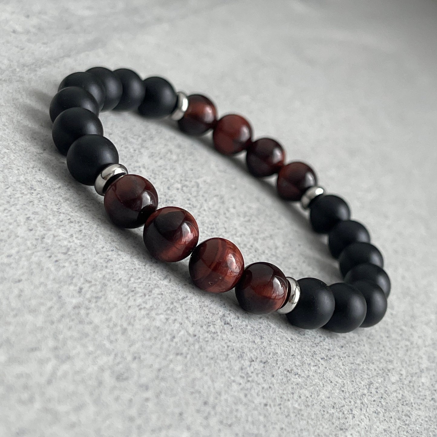 Matte Onyx and Red Tiger Eye Bracelet