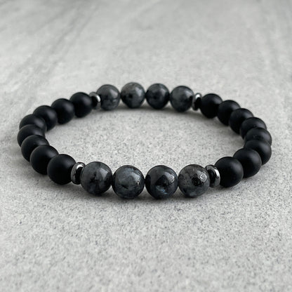 Matte Onyx and Black Labradorite Beaded Bracelet with Black Hematite