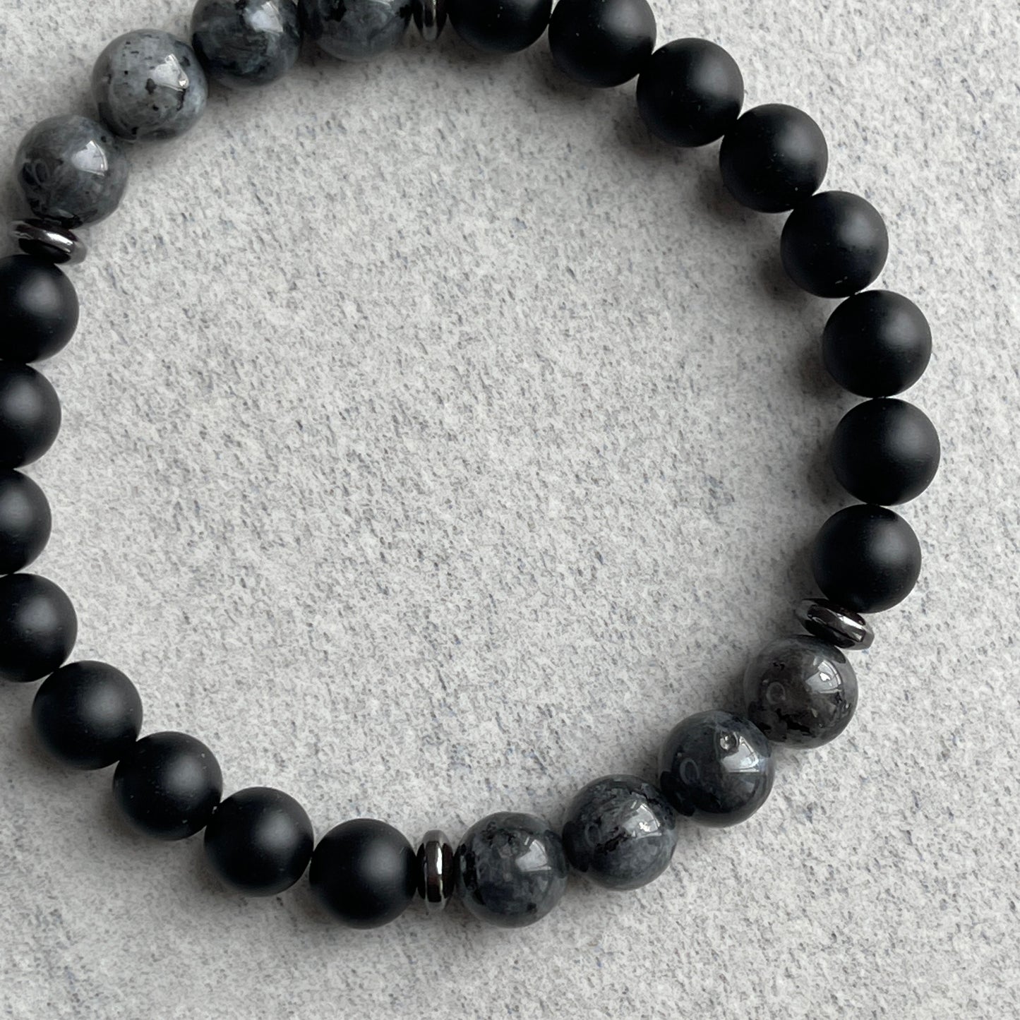 Matte Onyx and Black Labradorite Beaded Bracelet with Black Hematite