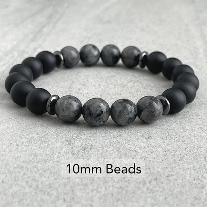 Matte Onyx and Black Labradorite Beaded Bracelet with Black Hematite