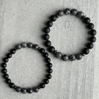 Matte Onyx and Black Labradorite Beaded Bracelet with Black Hematite