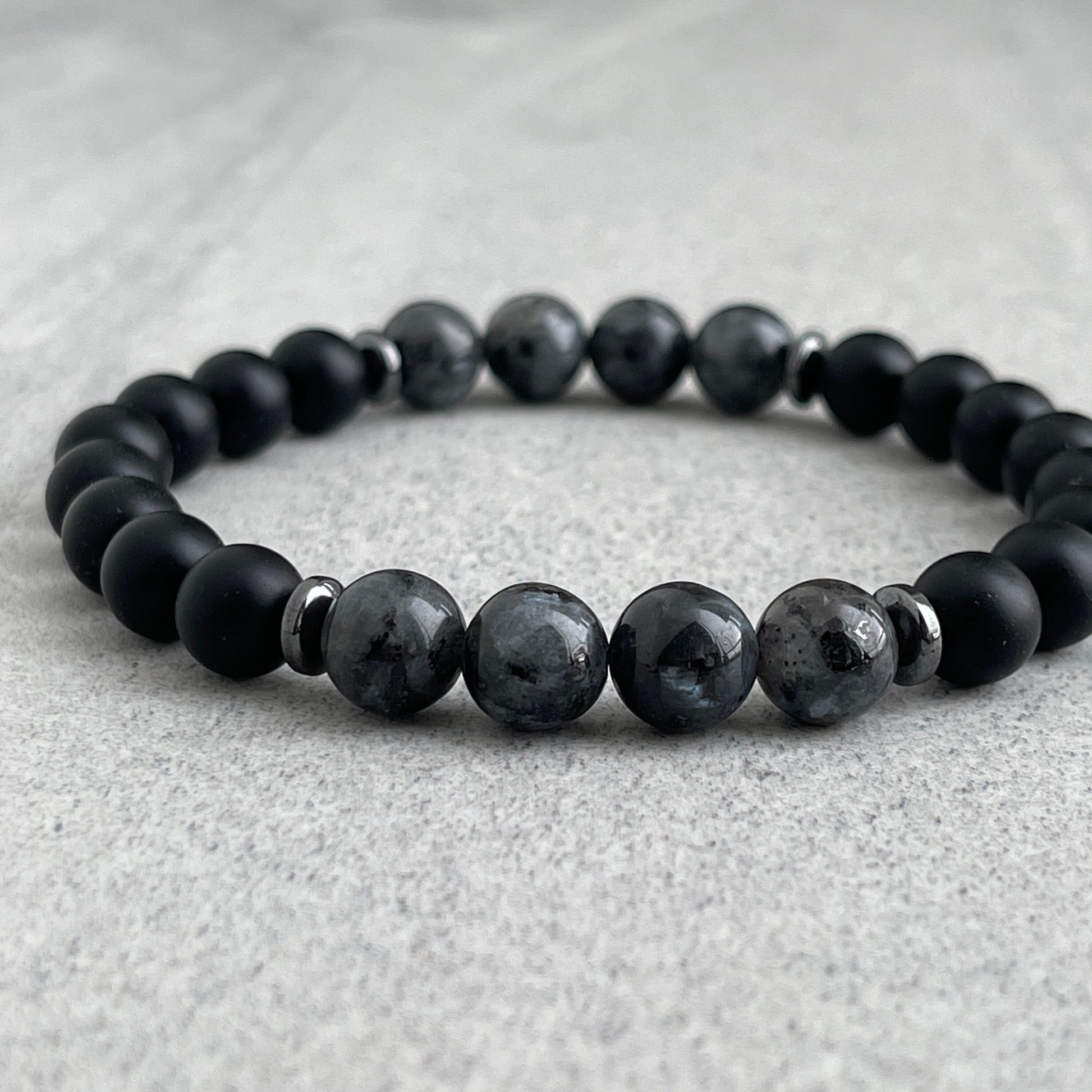 matte onyx and larvikite beaded bracelet for men