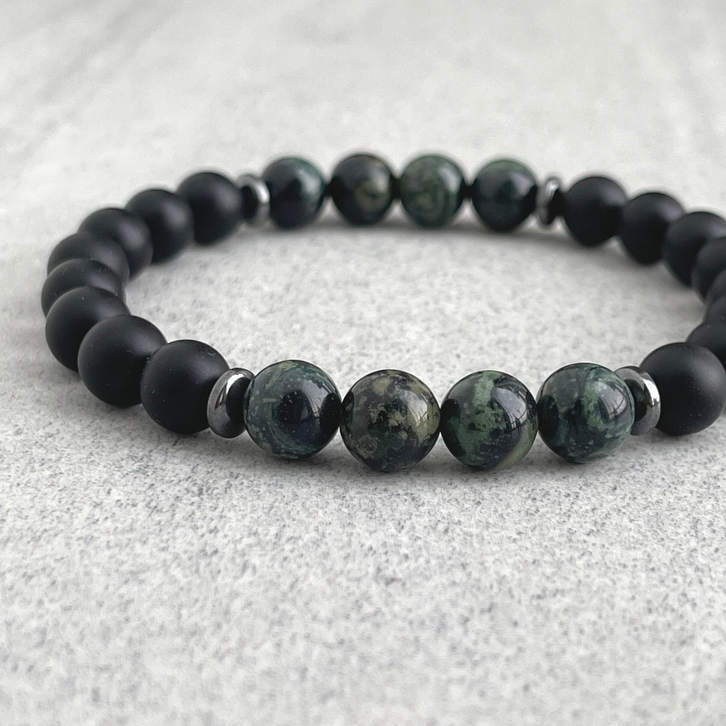 matte onyx and kambaba jasper beaded bracelet for men