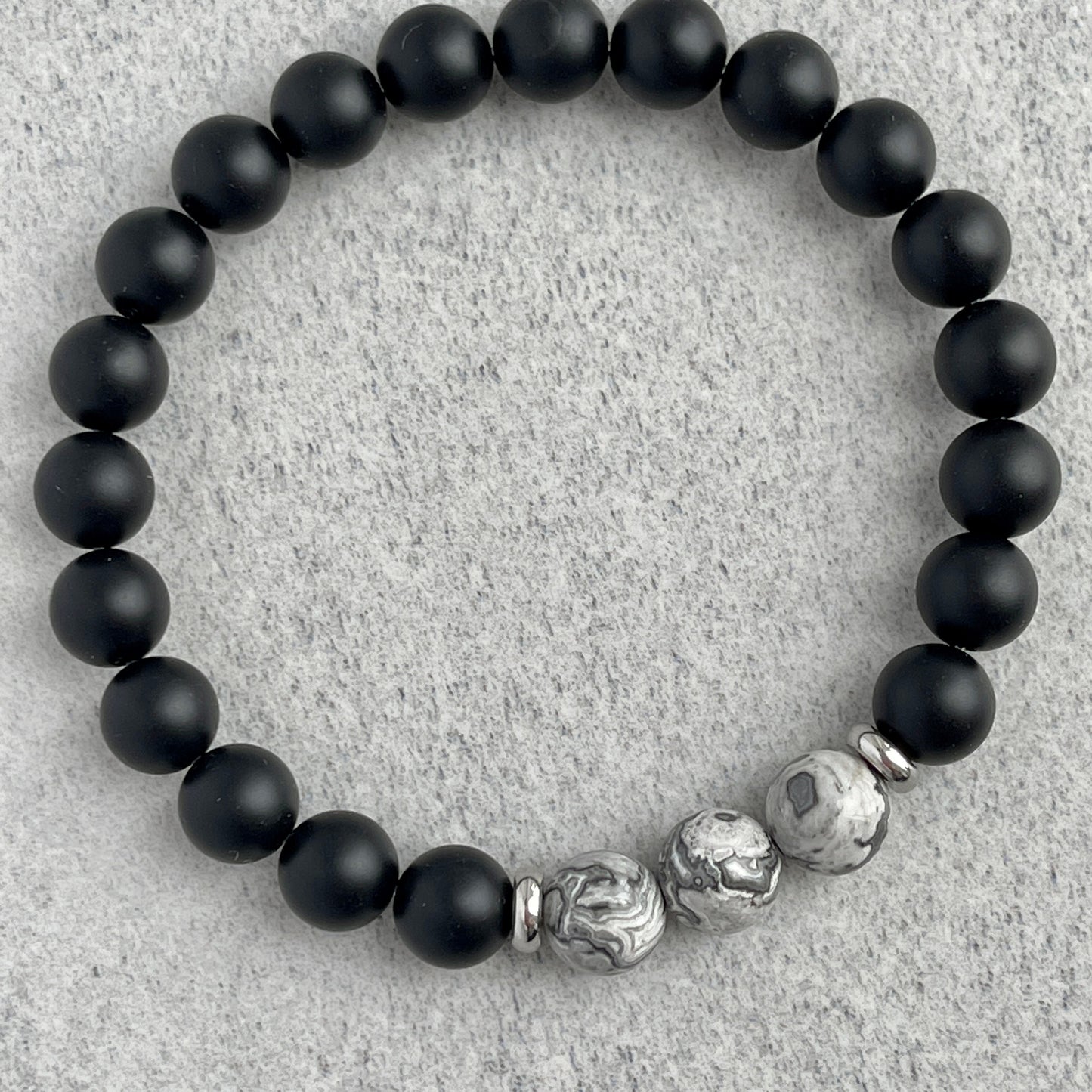 Matte Onyx and Tri-Grey Picasso Jasper Bracelet