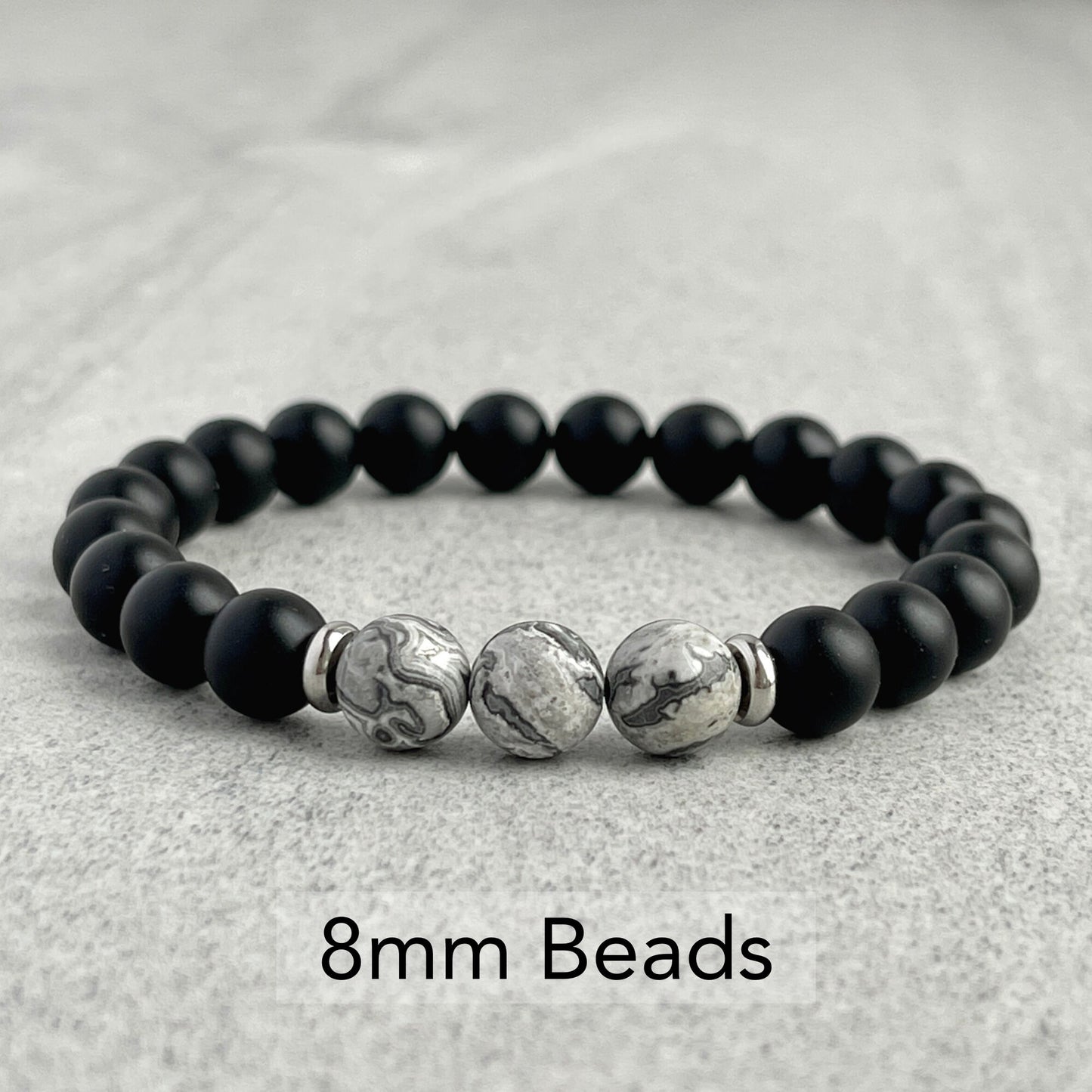 Matte Onyx and Tri-Grey Picasso Jasper Bracelet