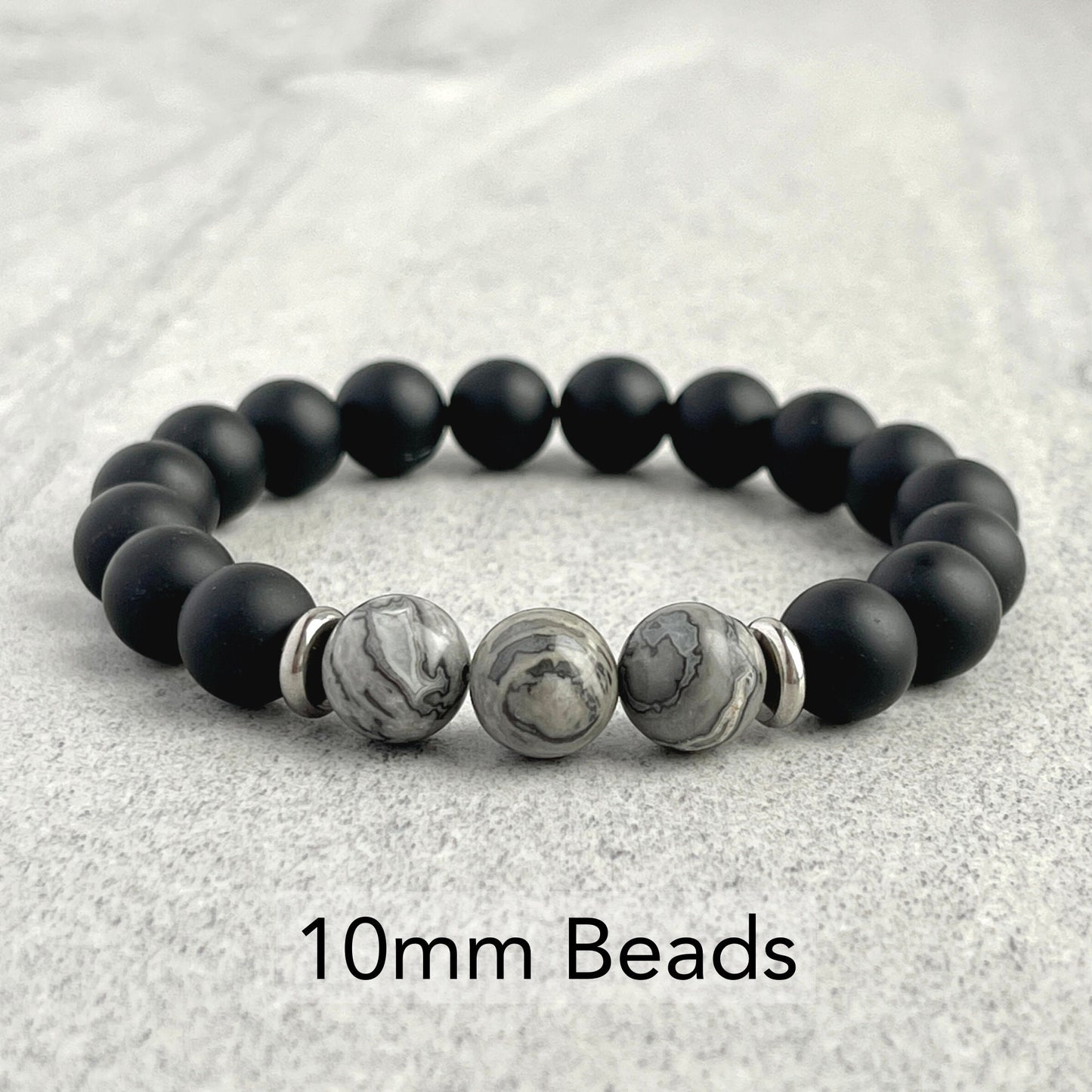 Matte Onyx and Tri-Grey Picasso Jasper Bracelet