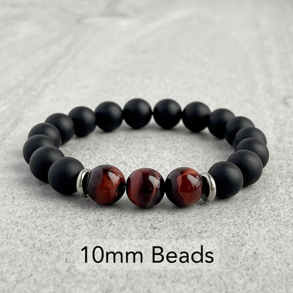 Matte Onyx and Tri-Red Tiger Eye Bracelet