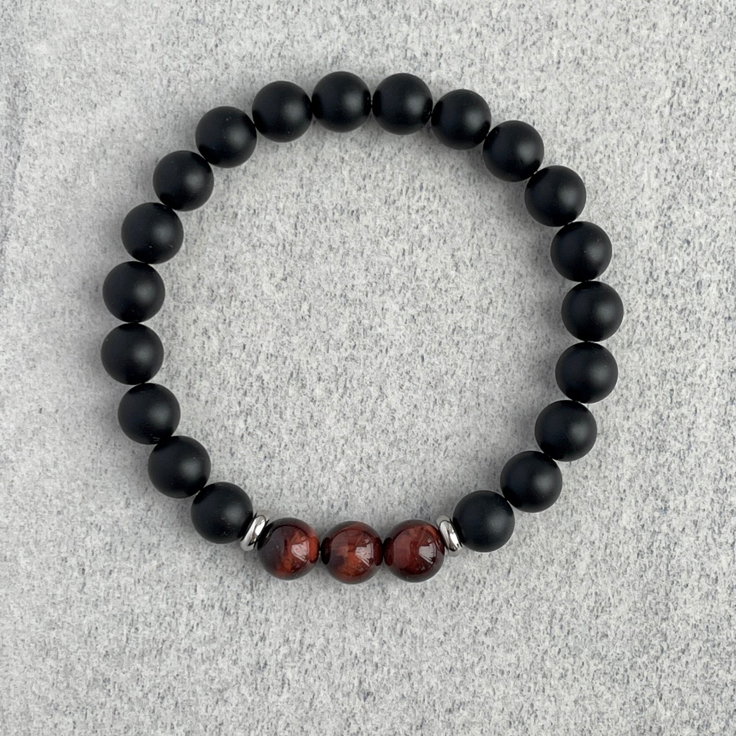 Matte Onyx and Tri-Red Tiger Eye Bracelet