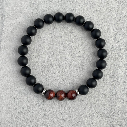 Matte Onyx and Tri-Red Tiger Eye Bracelet