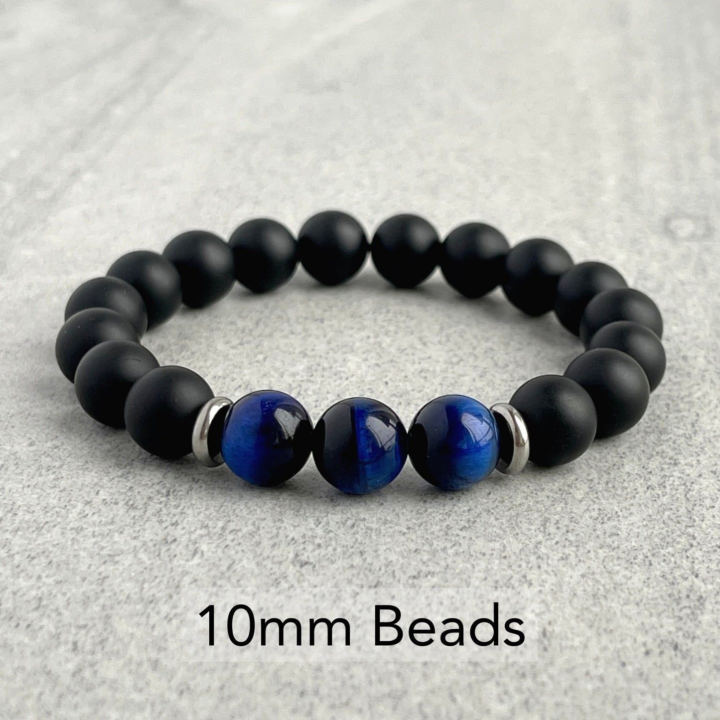 Matte Onyx and Tri-Blue Tiger Eye Stretch Bracelet