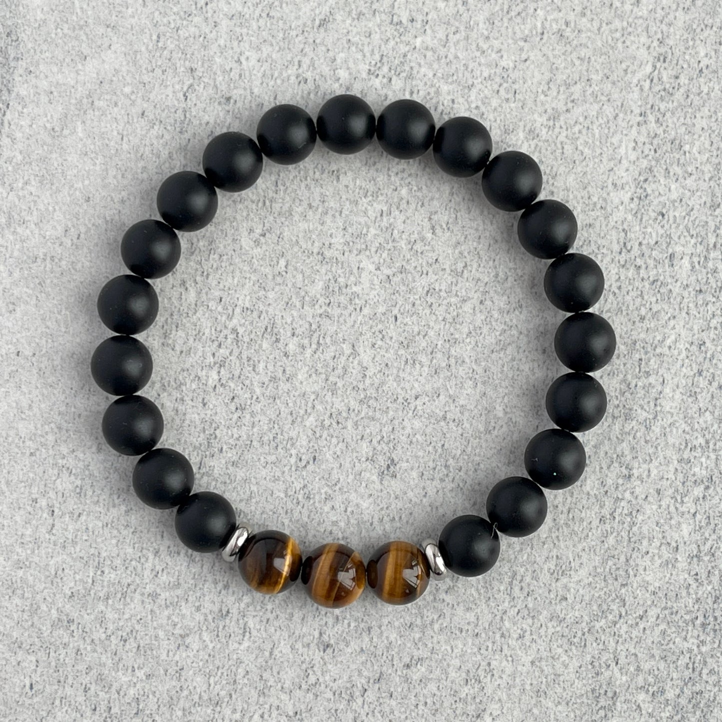 Matte Onyx and Tri-Yellow Tiger Eye Stretch Bracelet