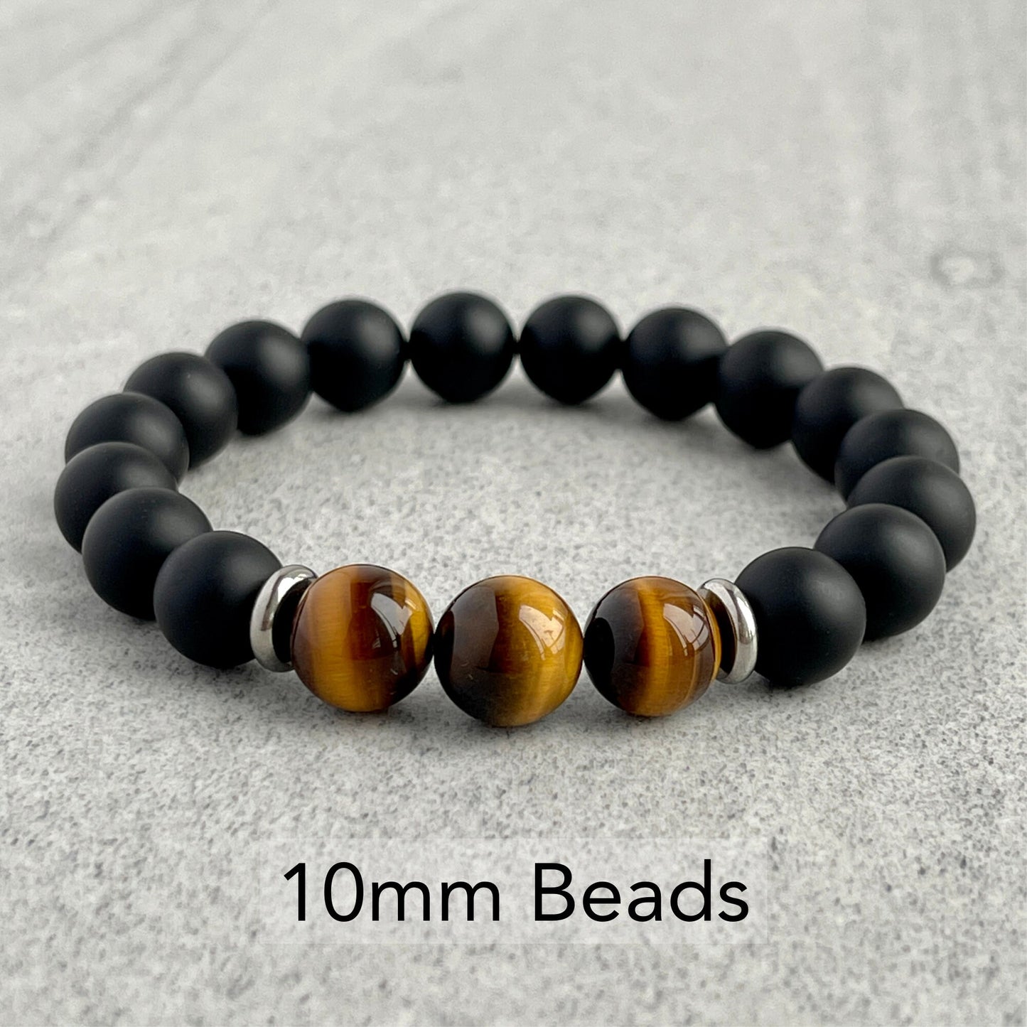 Matte Onyx and Tri-Yellow Tiger Eye Stretch Bracelet