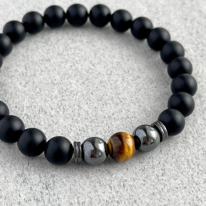 Matte Onyx with Yellow Tiger Eye and Hematite