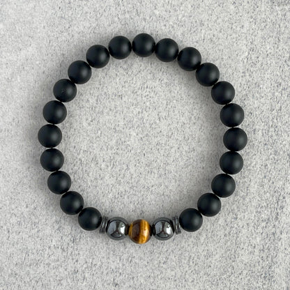 Matte Onyx with Yellow Tiger Eye and Hematite