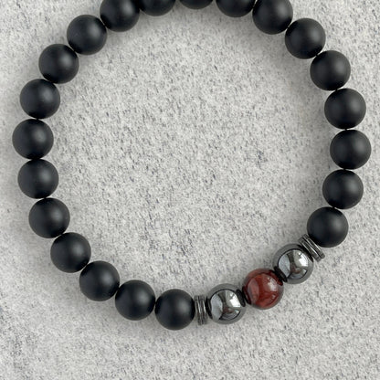 Matte Onyx with Red Tiger Eye and Hematite