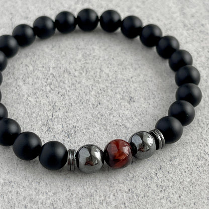 Matte Onyx with Red Tiger Eye and Hematite