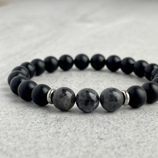 matte onyx and larvikite beaded bracelet for men