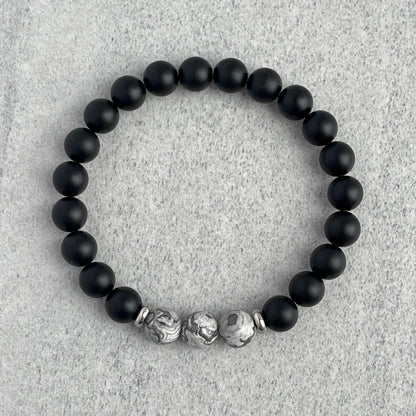 Matte Onyx and Tri-Grey Picasso Jasper Bracelet