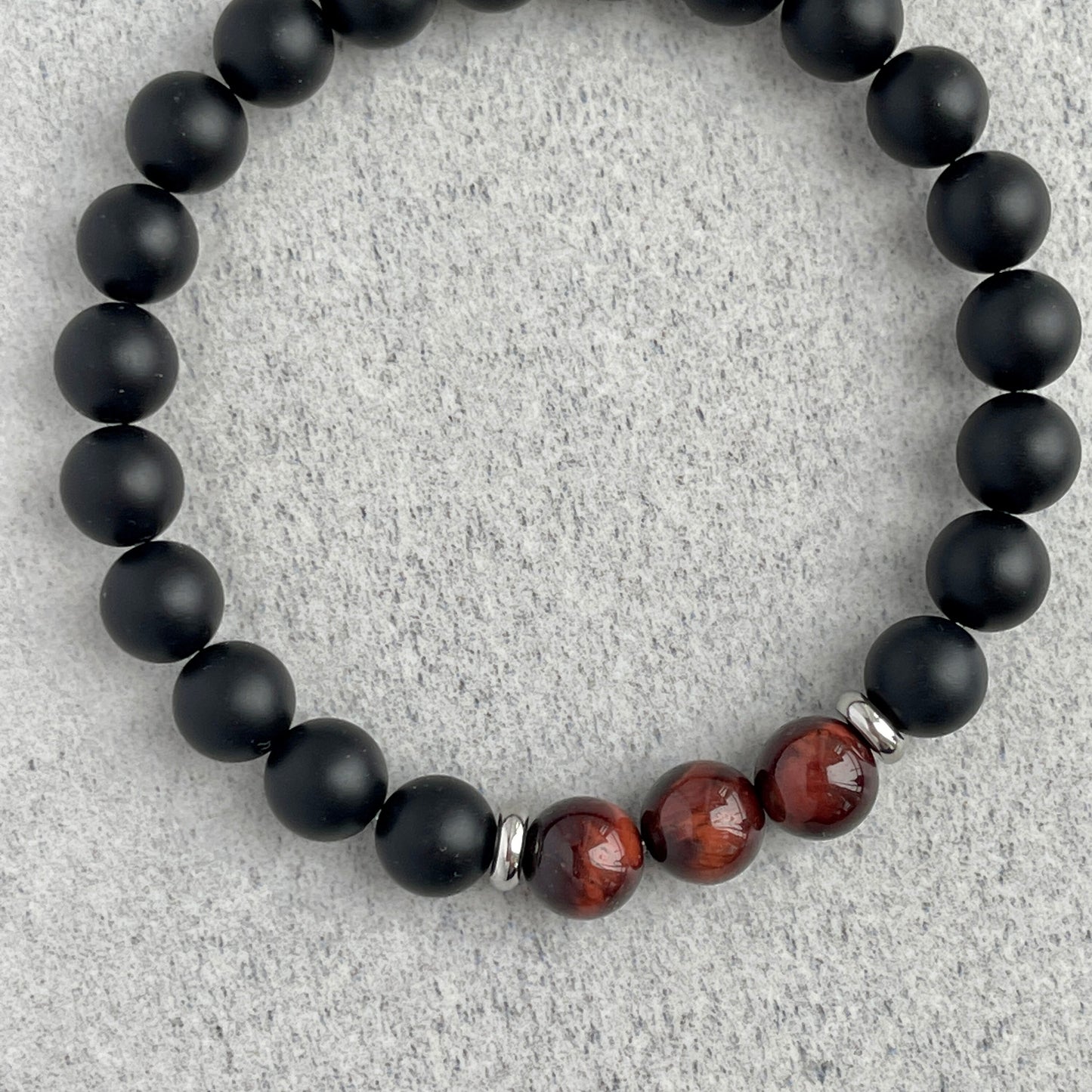 Matte Onyx and Tri-Red Tiger Eye Bracelet