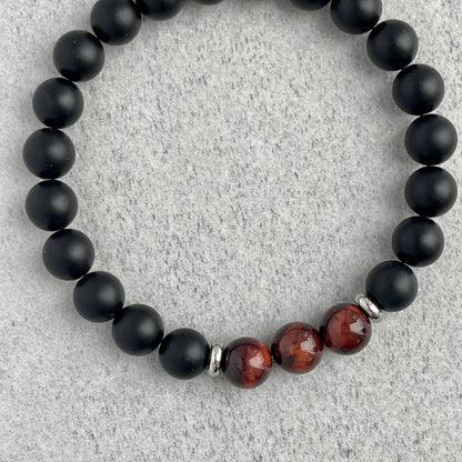 Matte Onyx and Tri-Red Tiger Eye Bracelet