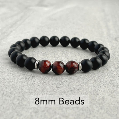 Matte Onyx and Tri-Red Tiger Eye Bracelet