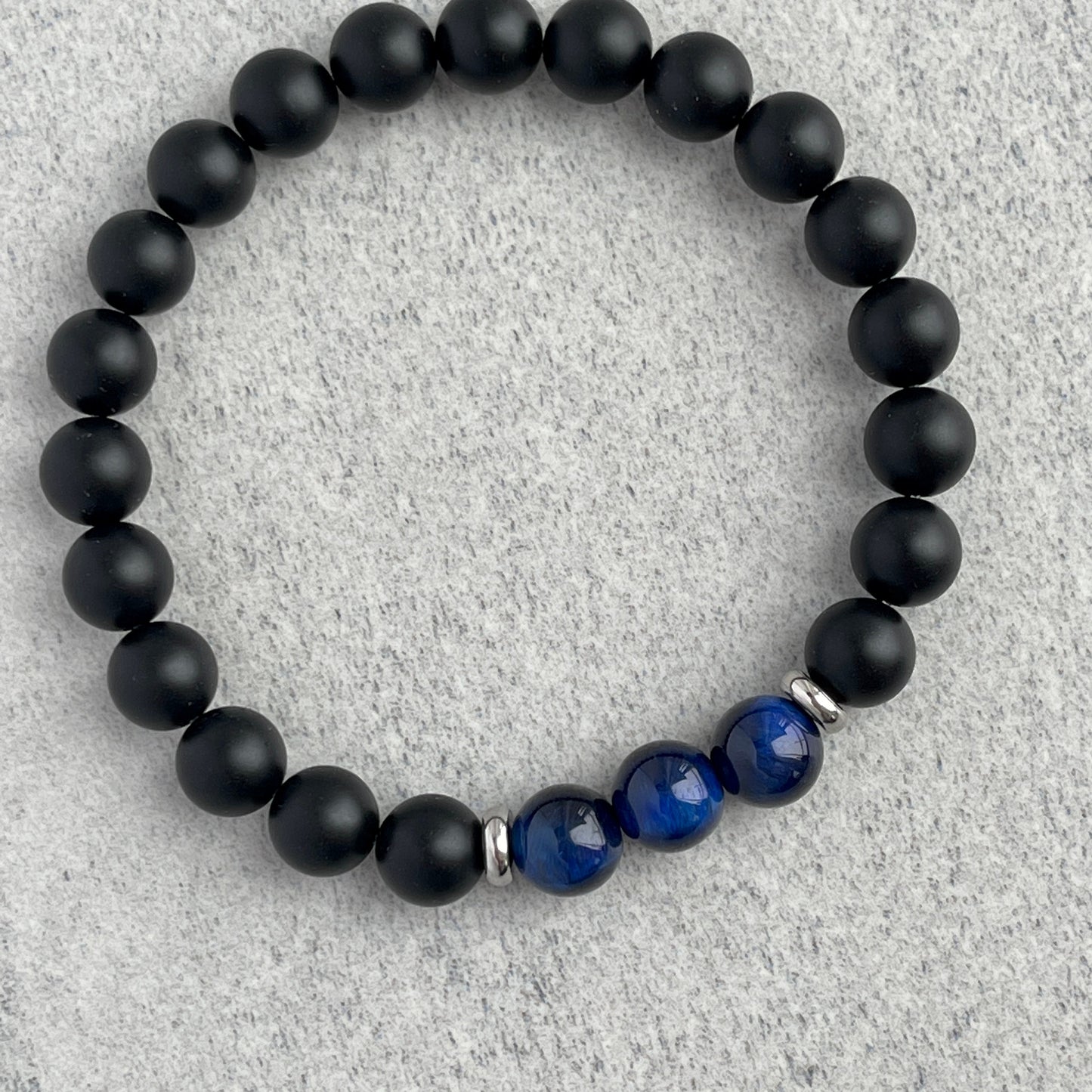 Matte Onyx and Tri-Blue Tiger Eye Stretch Bracelet