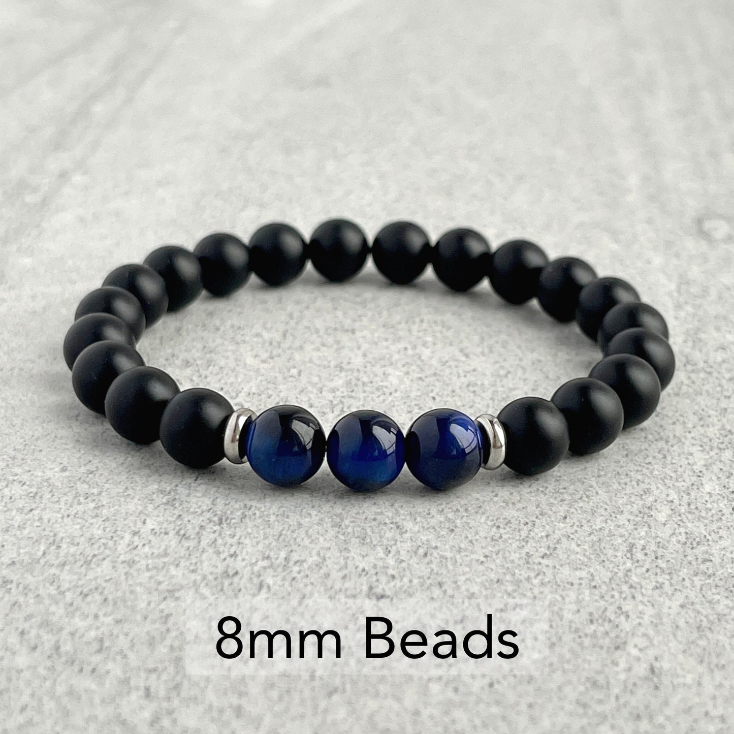 Matte Onyx and Tri-Blue Tiger Eye Stretch Bracelet